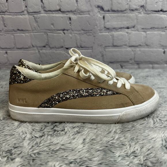 Madewell Shoes - Madewell Sidewalk Low Top Brown Suede Sparkle Sneakers Size 7.5M Glitter